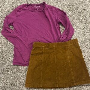 Purple Long Sleeve Top and Brown Corduroy Skirt